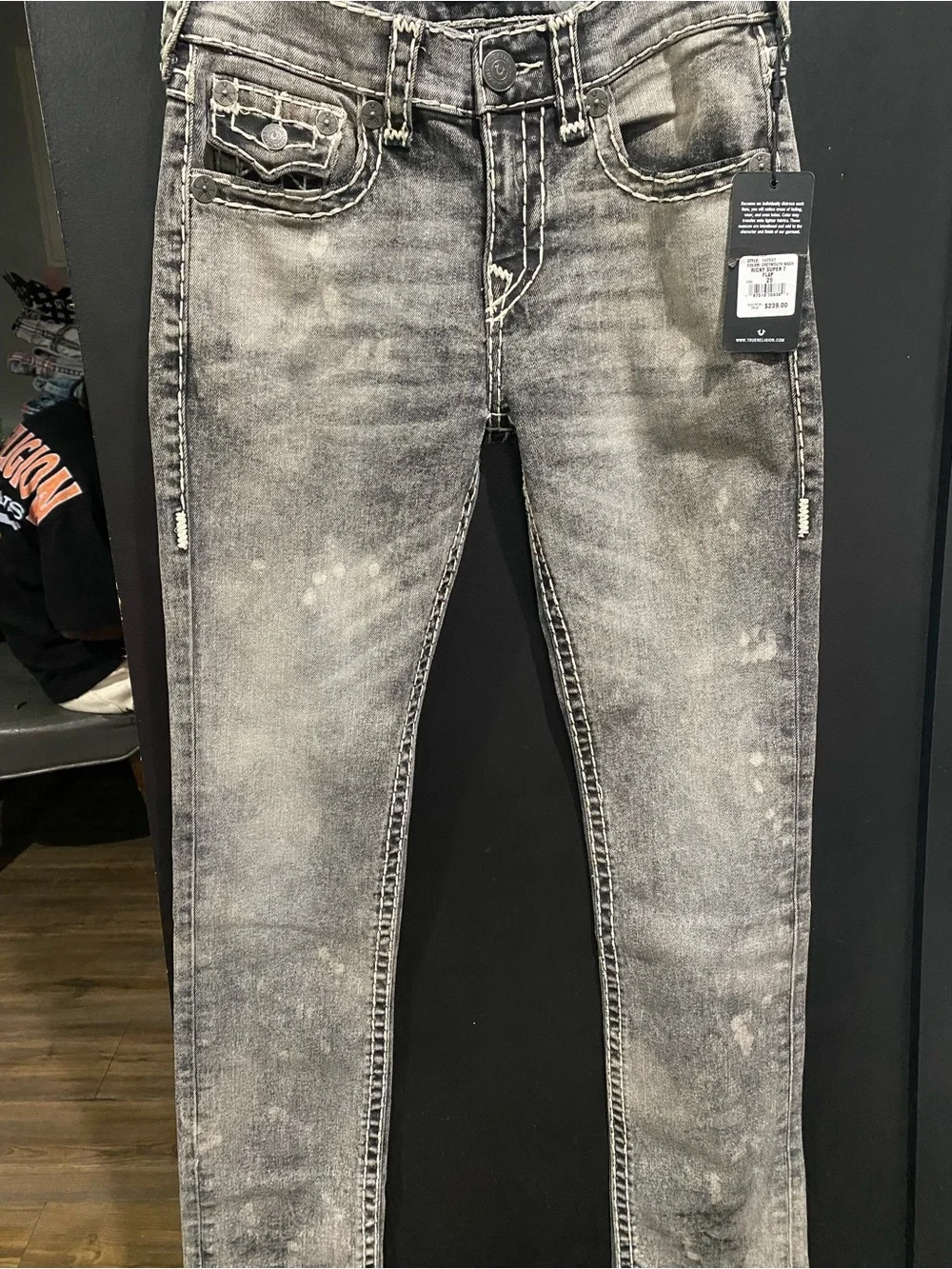 True Religion Men's Acid Wash Black Skinny Jeans